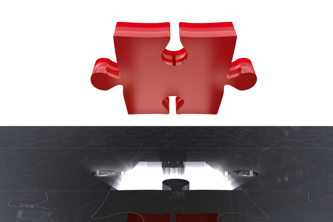 Red Puzzle Piece Hovering Over Transparent Jigsaw Background