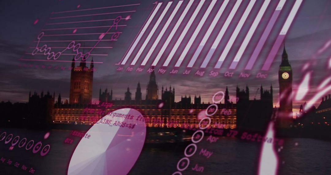 Digital Data Interface Over Evening London Skyline
