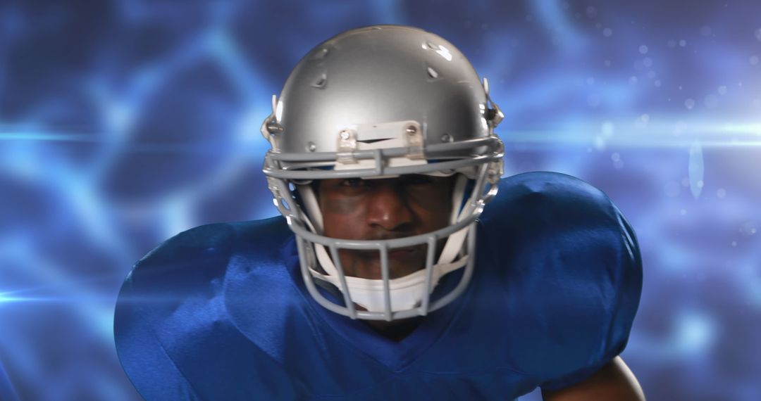American Football Player Ready for Action on Futuristic Background