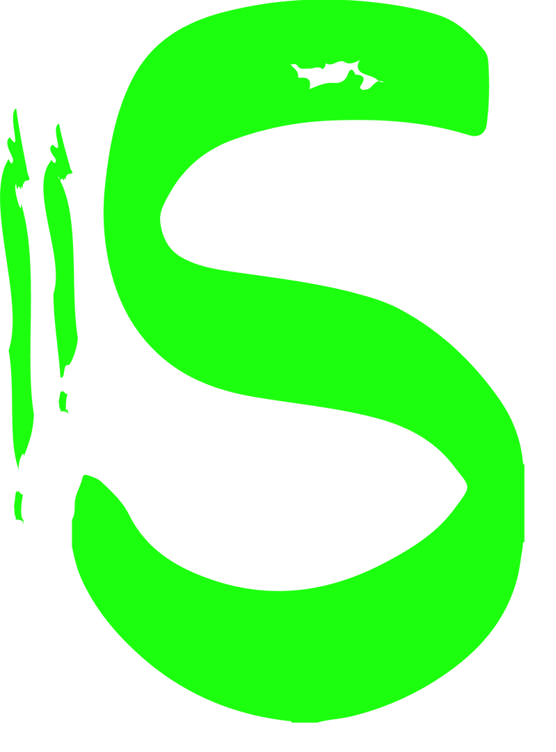 Neon Green S Shaped Stroke on Transparent Background