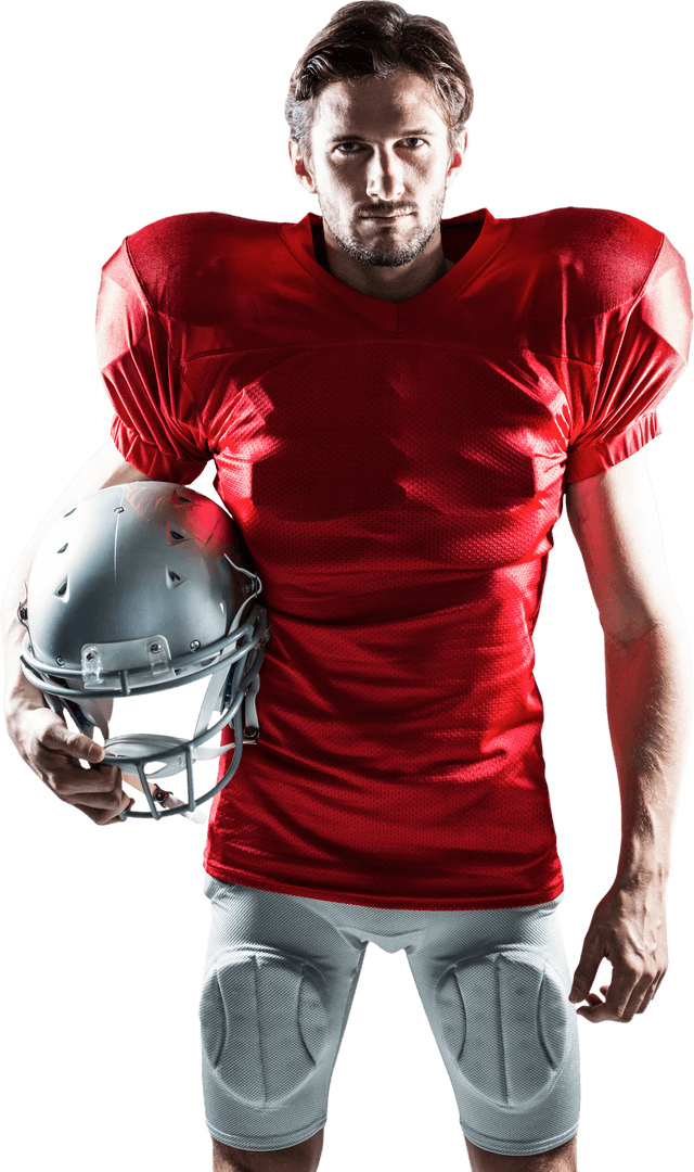 Transparent Background of Football Player Holding Helmet