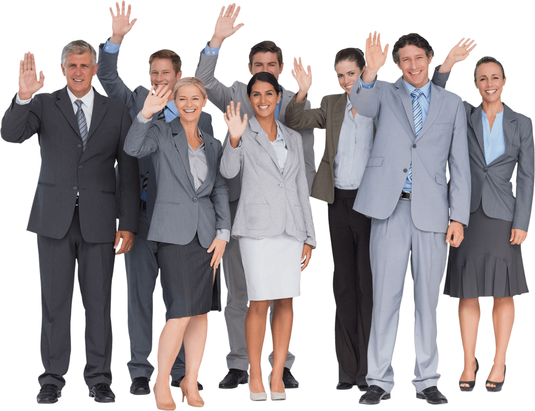 Transparent Business Team Waving in Greeting