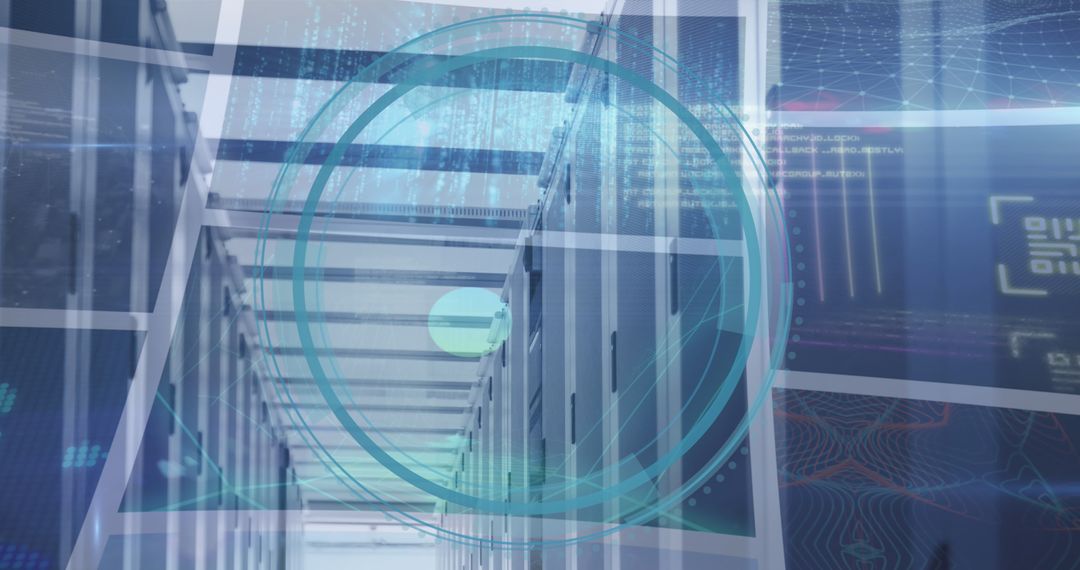 Abstract Digital Interface in Futuristic Server Room