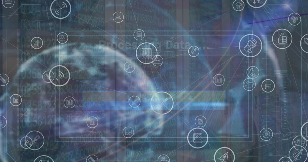 Abstract network with digital icons and data interface in server