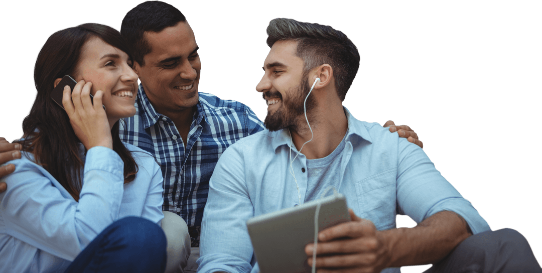 Transparent Happy Colleagues Sharing Relaxation Break Outdoors