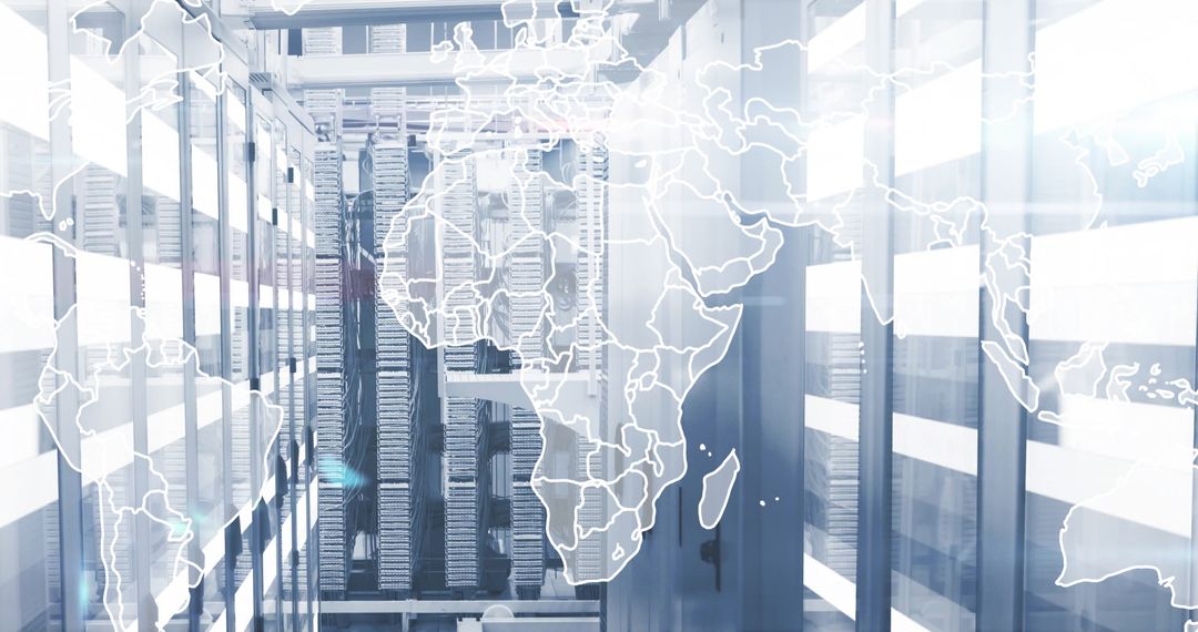 Modern Data Servers with World Map Connectivity Visualization