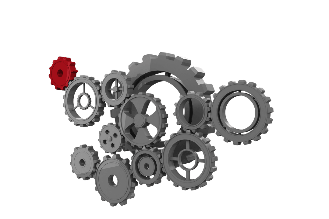 Transparent Gear Mechanism with Red Accent Gear Illustrating Connection