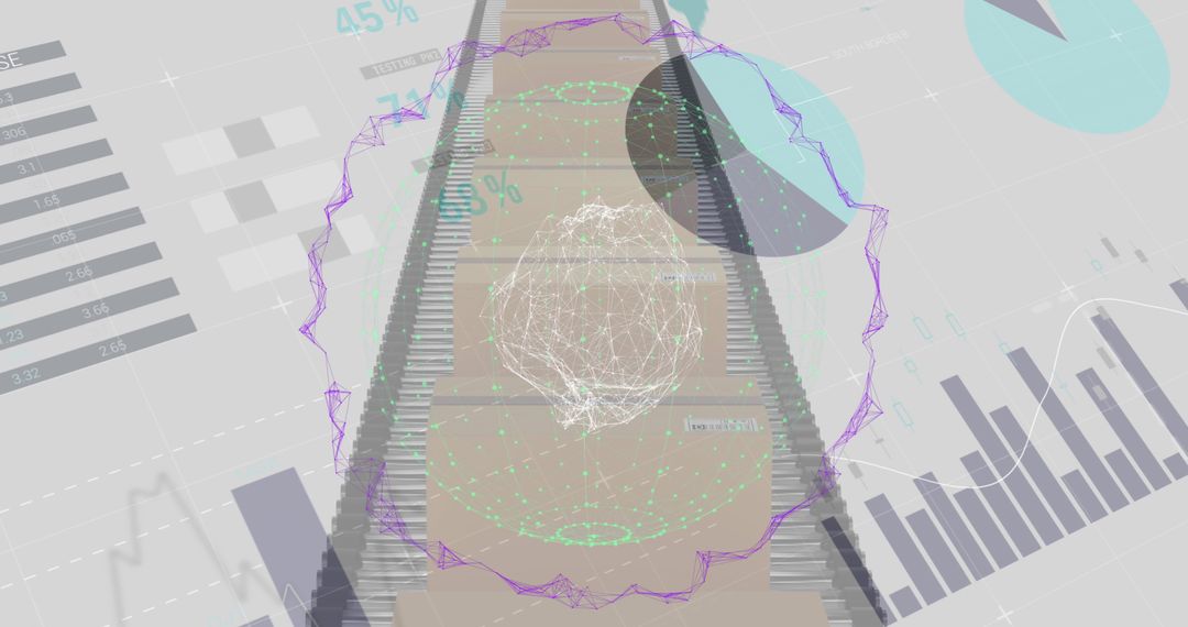 Digital Globe Spinning Over Global Shipping and Statistics Background