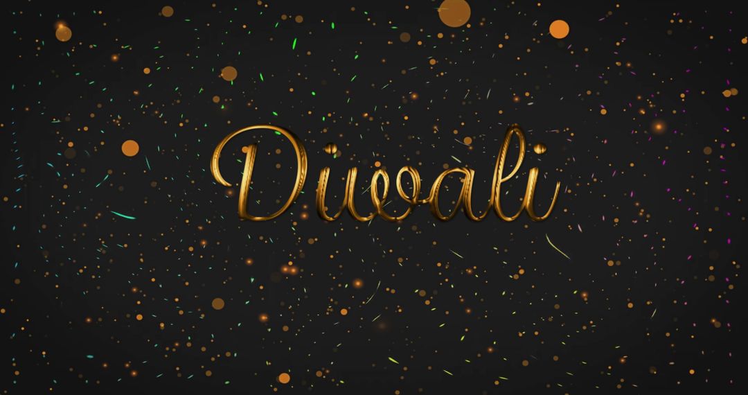Diwali Text with Golden Sparkles on Black Background