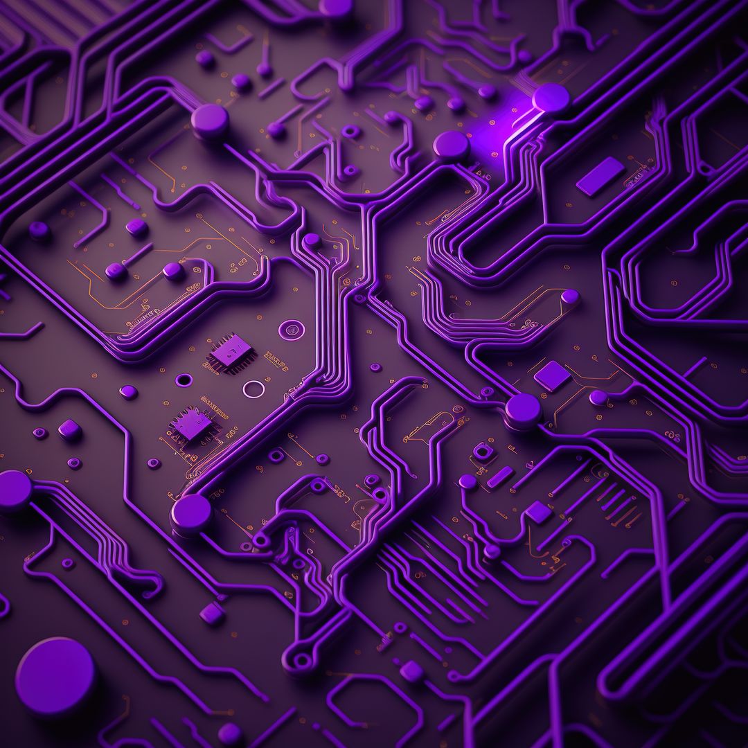 Close-Up of Abstract Purple Circuit Board with Glowing Lines and Components - Free Images, Stock Photos and Pictures on Pikwizard.com