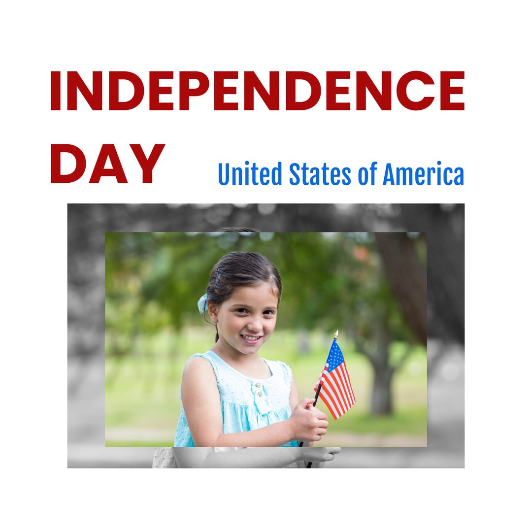 Young girl holding American flag celebrating Independence Day outdoors - Download Free Stock Templates Pikwizard.com