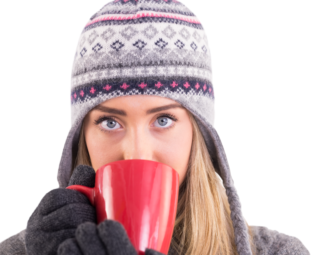 Transparent Face Portrait Woman Winter Clothes Holding Red Mug - Download Free Stock Images Pikwizard.com