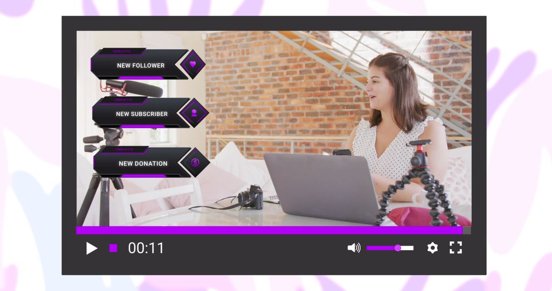 Woman Blogging at Home with Social Media Interface