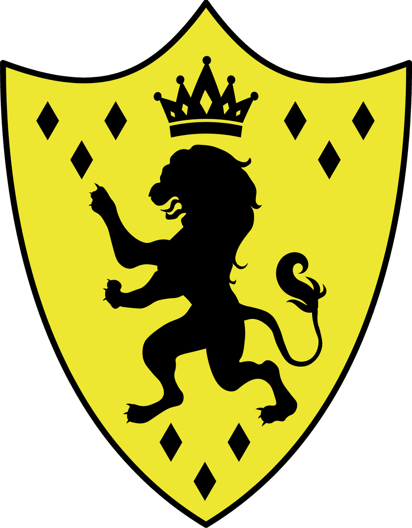 Heraldic Shield Lion Rampant and Crown on Yellow with Transparent Background