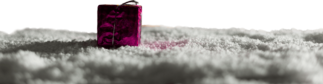Festive Gift Box on Snow with Transparent Background