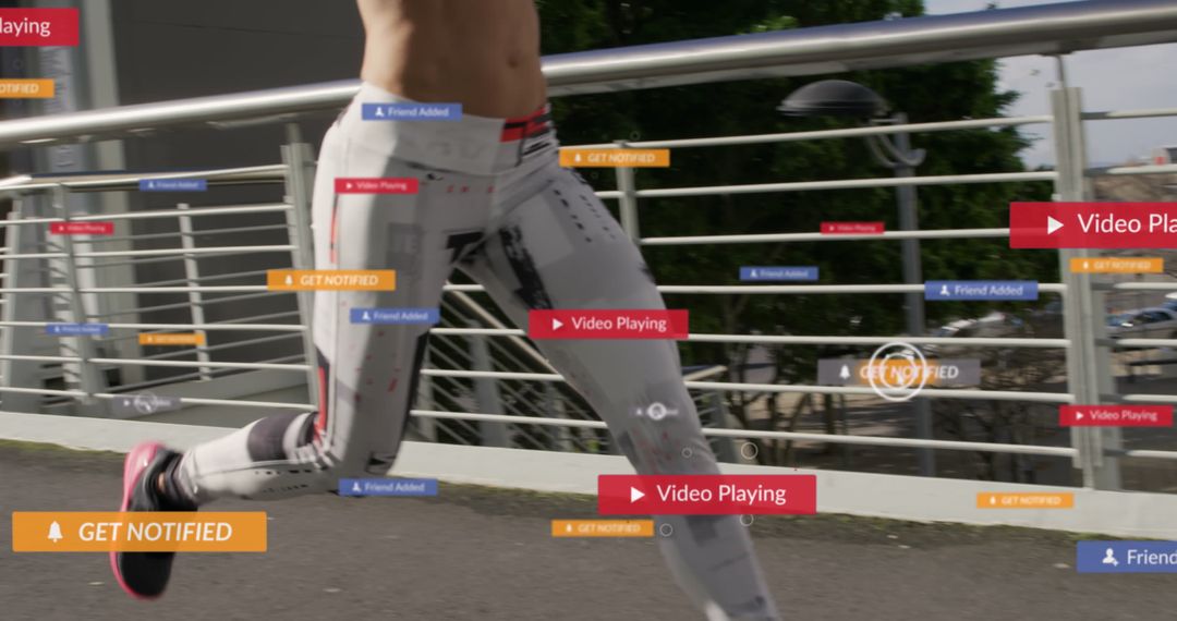 Caucasian Female Athlete Running Depicting Social Media Notifications