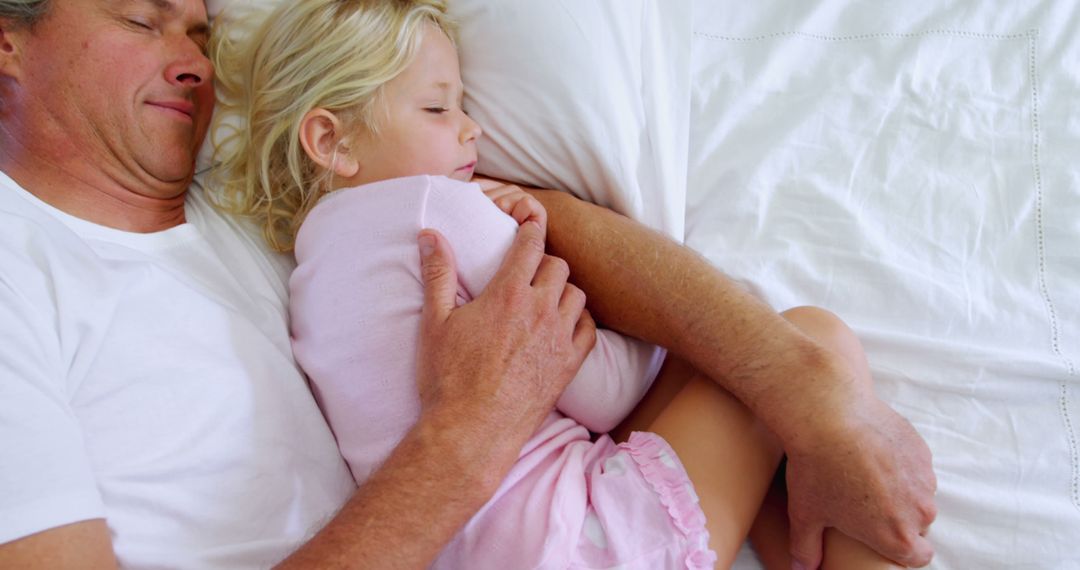 Father and Daughter Sleeping Peacefully in Bed - Free Images, Stock Photos and Pictures on Pikwizard.com