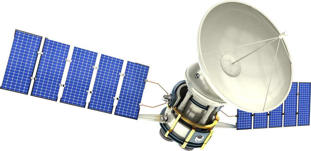 Transparent Satellite with Solar Panels and Dish for Communication - Download Free Stock Images Pikwizard.com