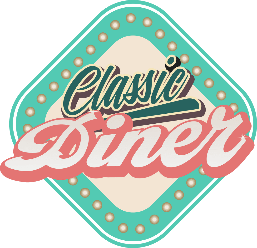 Retro Diner Signage Emblem with Classic Neon Style Text