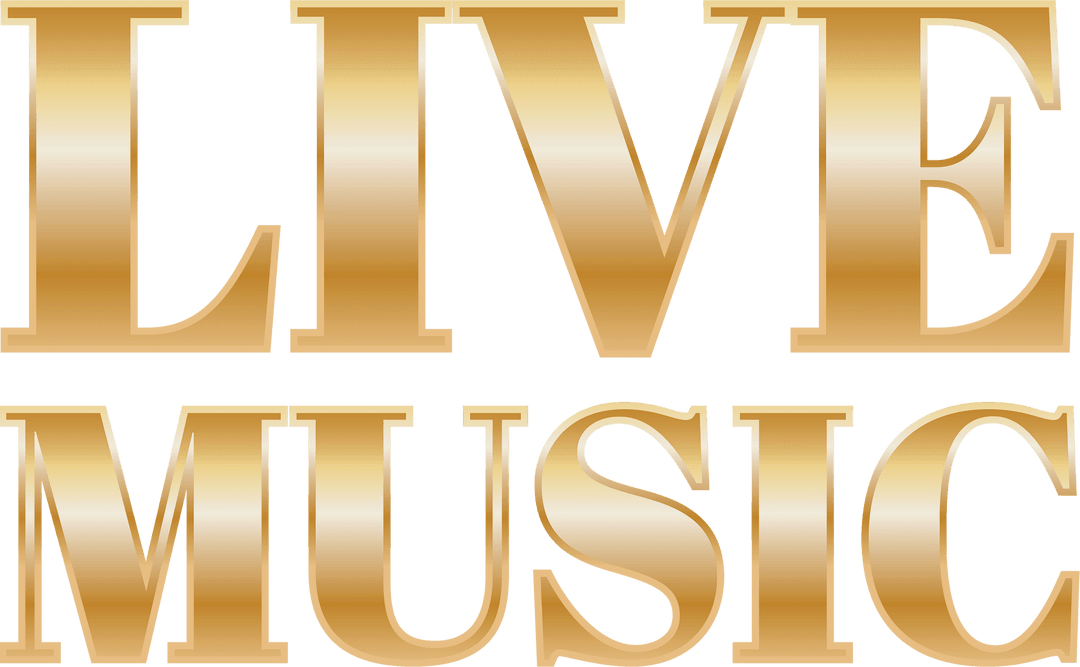 Live Music Text Glowing Gold on Transparent Background