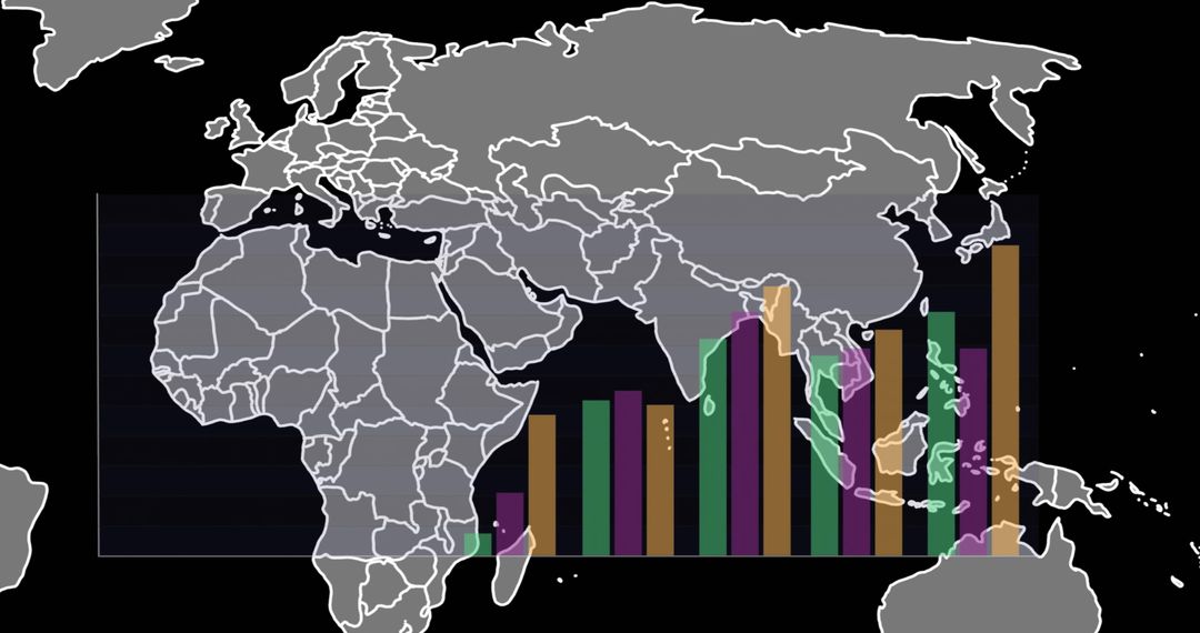World Map Overlayed with Bar Graphs on Technological Interfaces