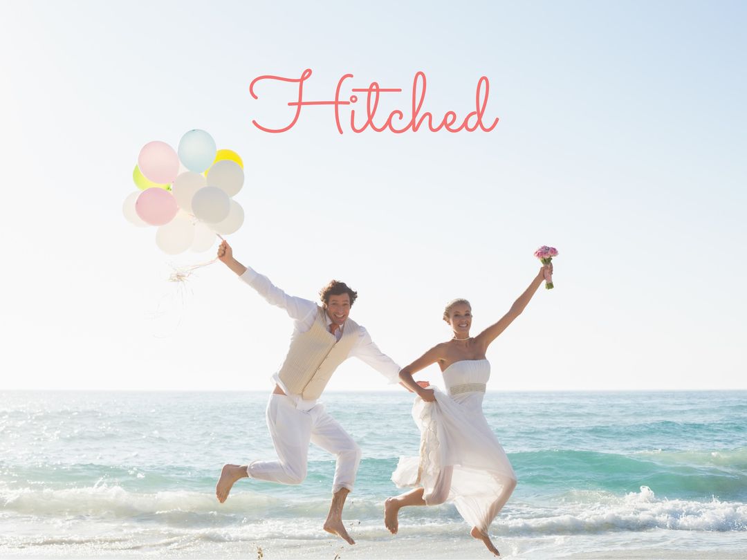 Celebrating love and commitment, a joyful couple leaps on the beach with balloons, embodying freedom - Download Free Stock Templates Pikwizard.com
