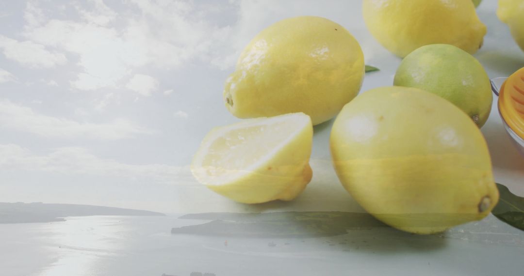 Fresh Lemons and Lime on Tabletop with Copy Space