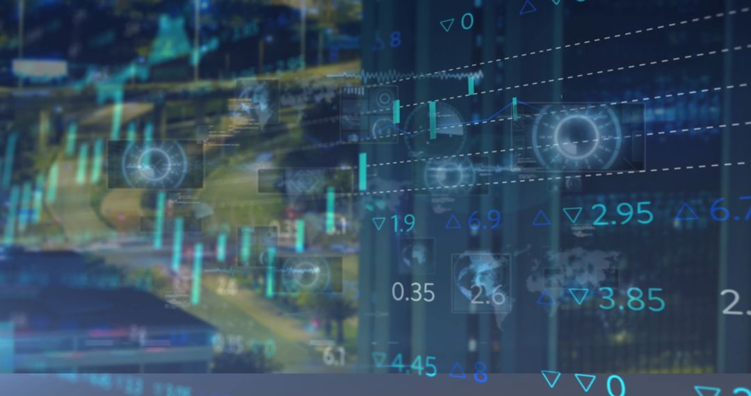 Abstract Data Analytics Visualization Overlay on Cityscape