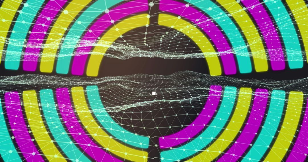 Vibrant Colored Data Arcs and Grids on Black Backdrop