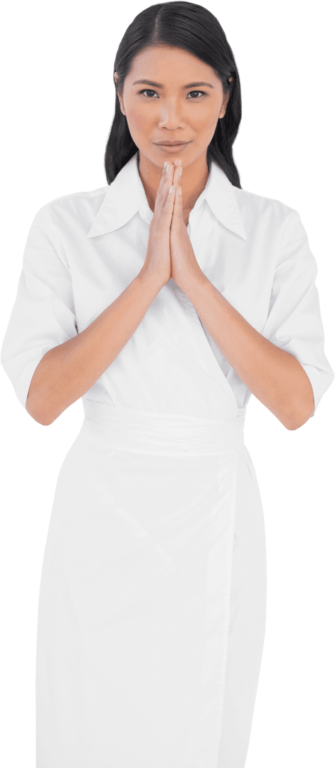 Elegant Model with Joined Hands on Transparent Background