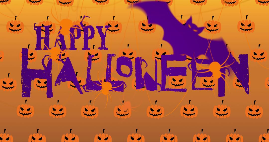 Colorful Happy Halloween Greeting with Bat and Pumpkins