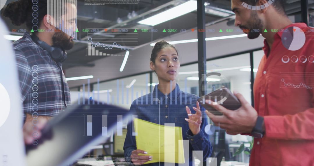 Diverse Team Analyzing Digital Data Interface