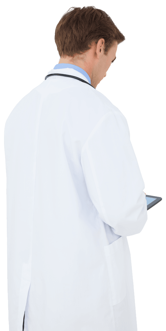 Transparent Image of Doctor Using Tablet From Behind