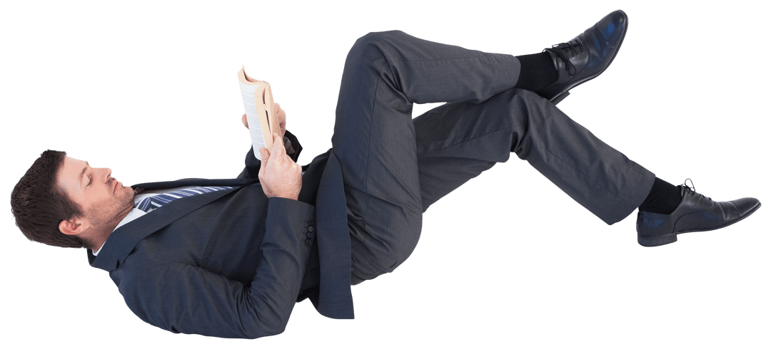 Transparent Businessman Relaxing While Reading Book