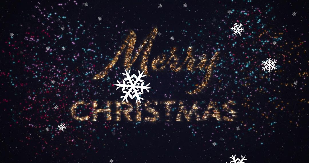 Festive Merry Christmas Text with Snowflakes and Digital Effects