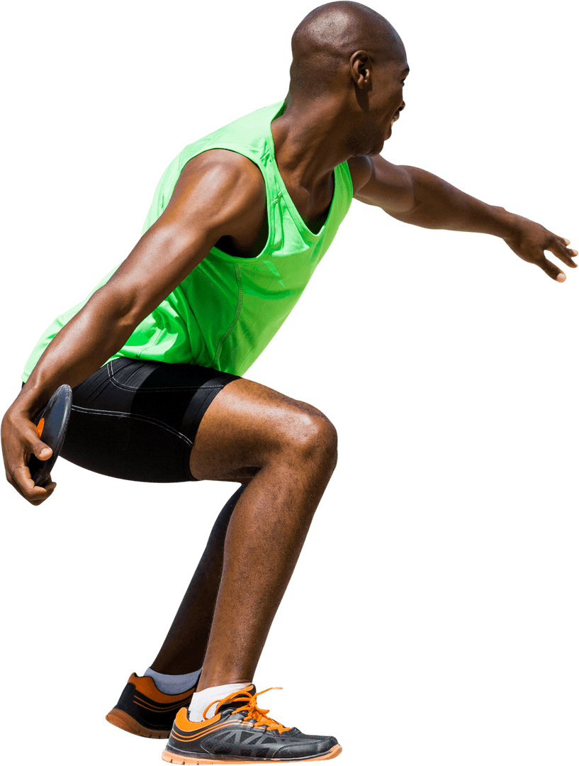 African American Discus Thrower in Action on Transparent Background