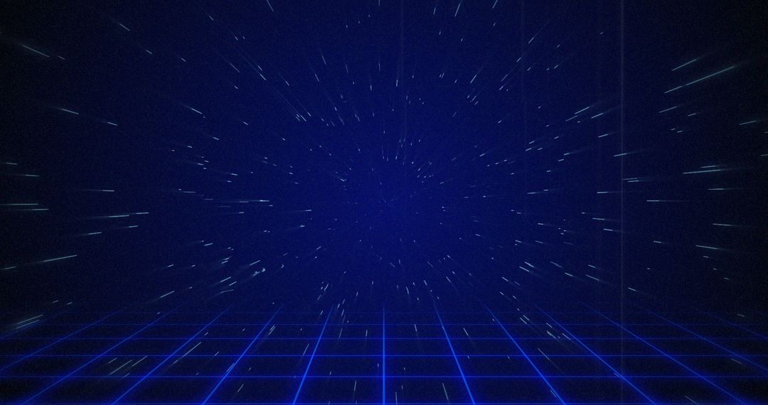 Futuristic Grid with Stars Racing Forward in Blue Universe