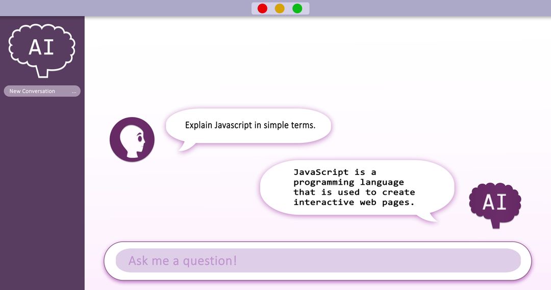 AI Chat Explaining JavaScript in Simple Terms with Conversation Bubbles - Free Images, Stock Photos and Pictures on Pikwizard.com