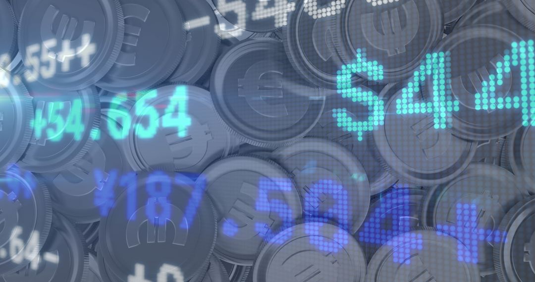 Financial Data with Euro Coins and Technological Overlay