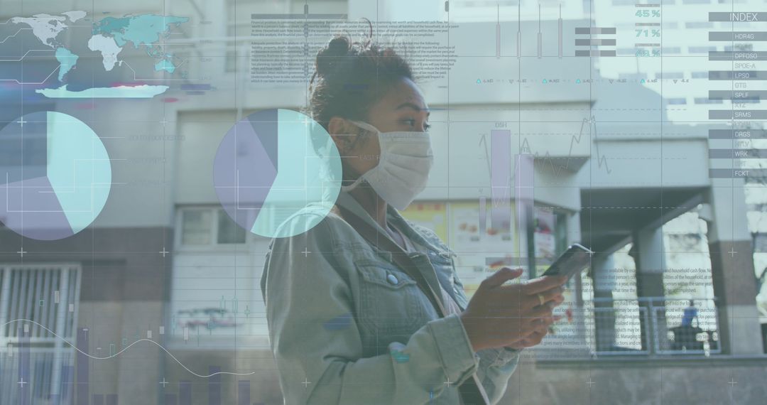 Woman Analyzing Data and Using Smartphone Outside Office