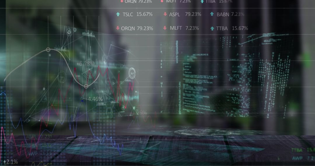 Futuristic Holographic Analytics on Desk with Data Charts