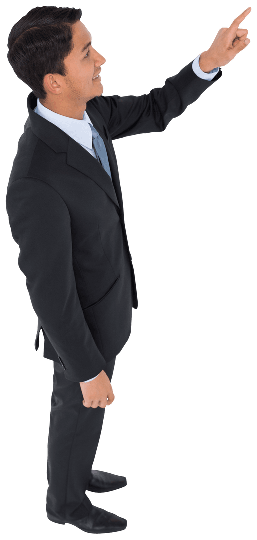 Transparent Biracial Businessman Interacting with Virtual Screen