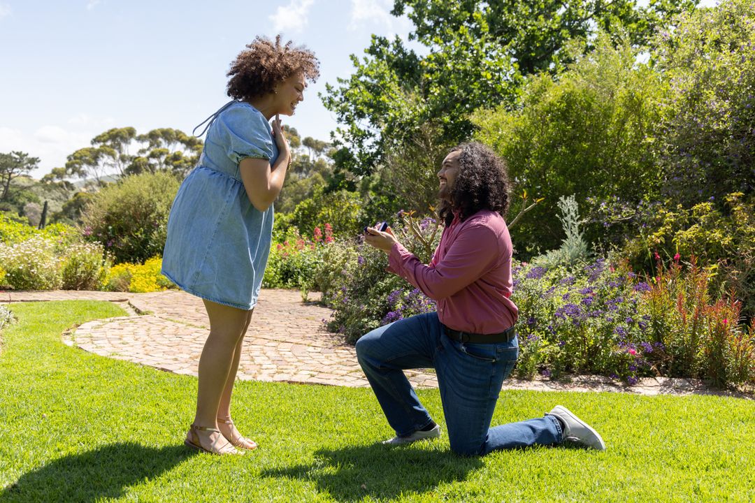 Marriage Proposal in Lush Garden Setting