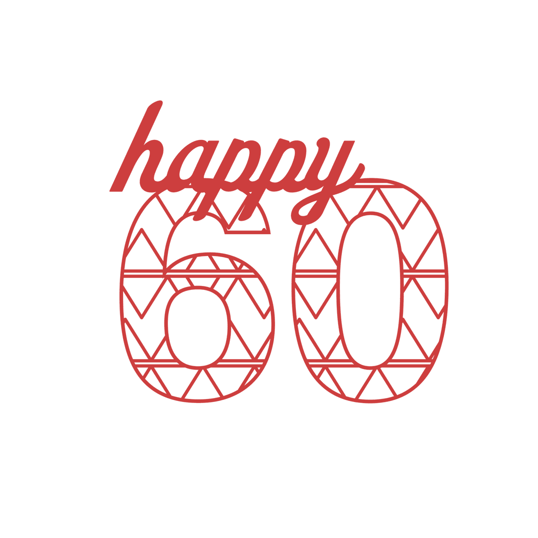 Happy 60th Birthday Red Pattern on Transparent Background