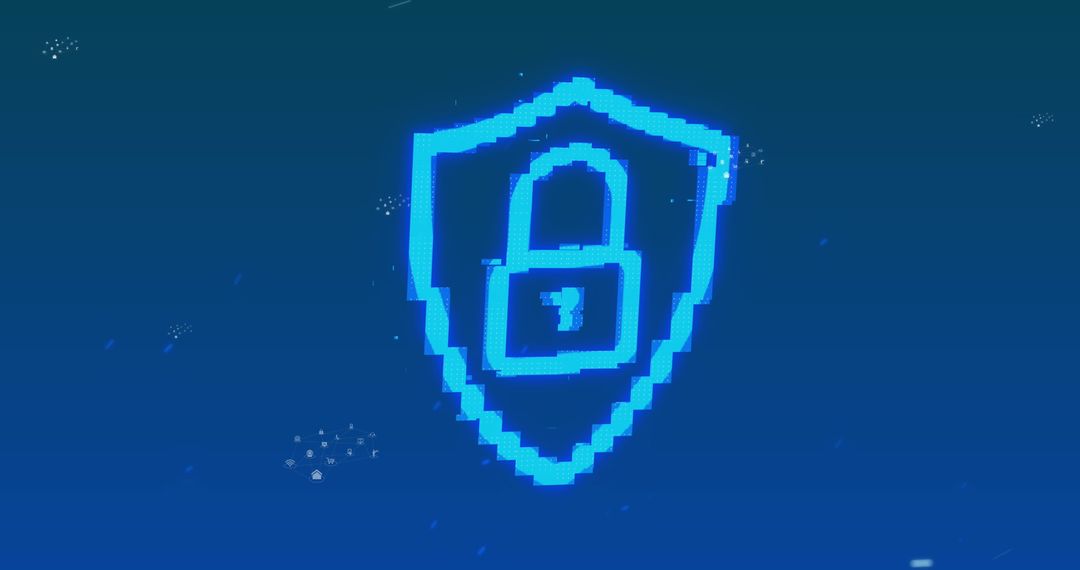 Digital Security Icon with Pulsing Blue Shield Effect
