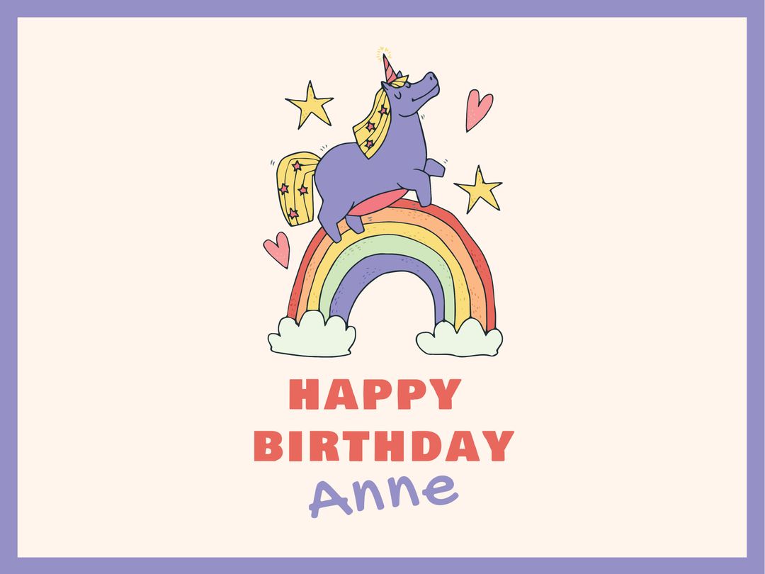 Colorful Birthday Card with Unicorn on Rainbow - Download Free Stock Templates Pikwizard.com