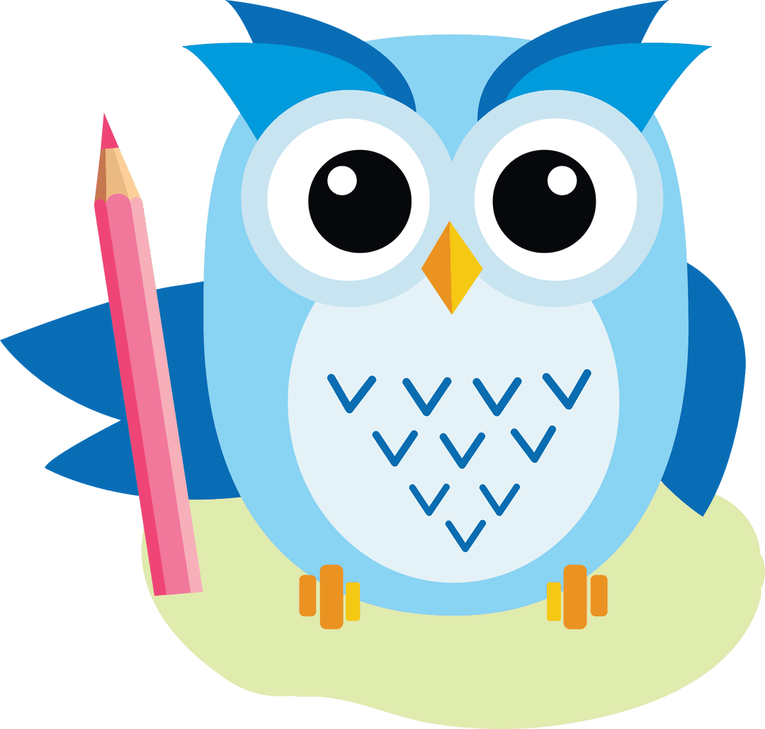 Cute Owl with Pencil on Transparent Background Illustrating Education
