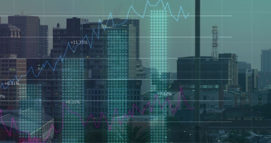 Digital Interface of Financial Growth Over Modern Cityscape