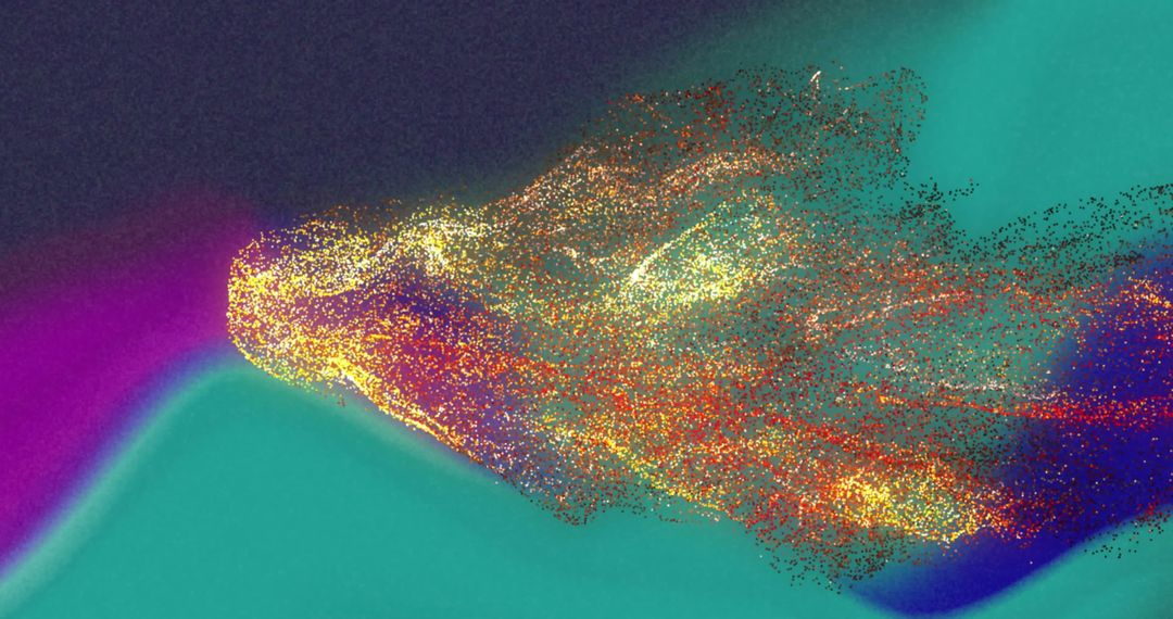 Abstract Digital Wave with Multicolored Particles on Gradient Background