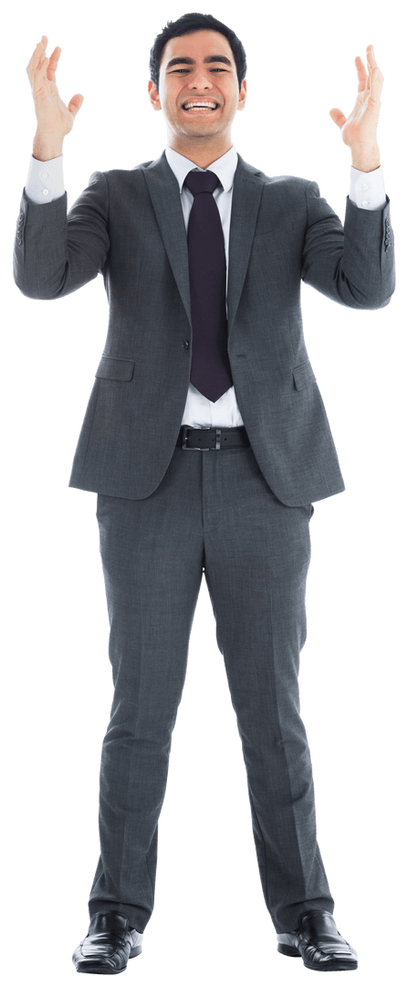 Smiling Transparent Businessman Celebrating Success in Suit